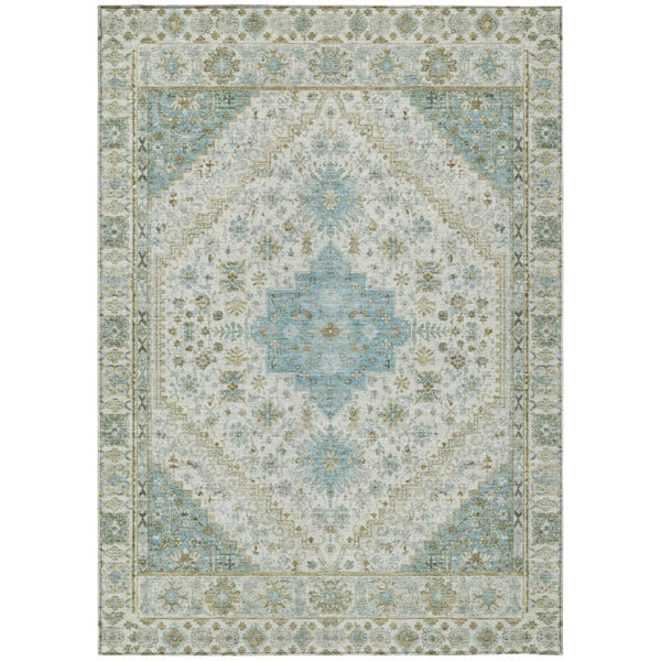 HomeRoots 8 Ft X 10 Ft Ivory Silver Oriental Polyester Indoor Outdoor Washable Area Rug 742220