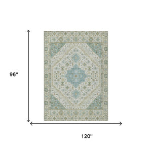 8 Ft X 10 Ft Ivory Silver Oriental Polyester Indoor Outdoor Washable Area Rug