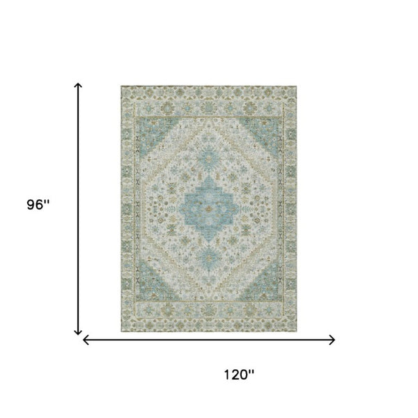 8 Ft X 10 Ft Ivory Silver Oriental Polyester Indoor Outdoor Washable Area Rug