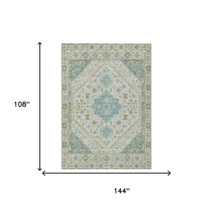 9x12 Ivory Silver Oriental Polyester Area Rug Stain Resistant Indoor Outdoor Use