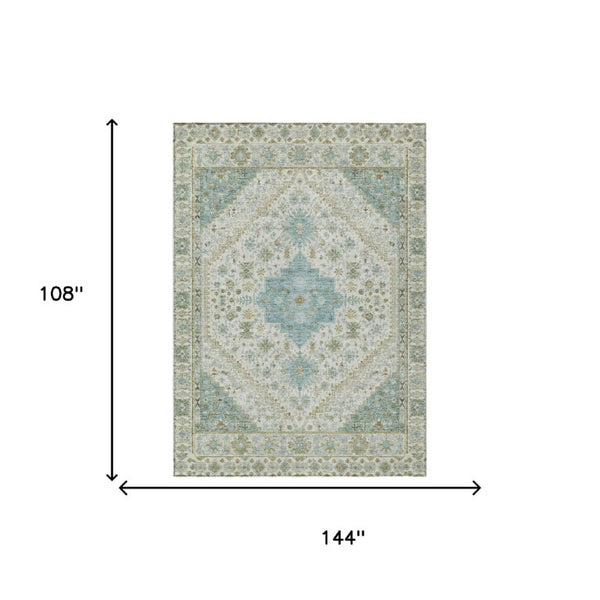 9x12 Ivory Silver Oriental Polyester Area Rug Stain Resistant Indoor Outdoor Use