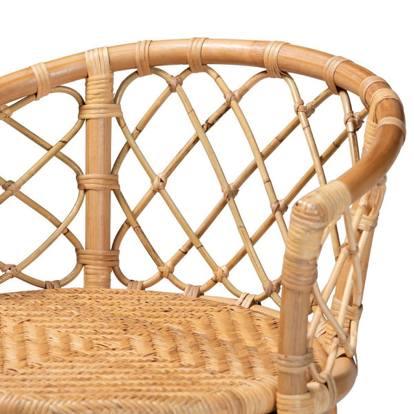 English Elm Modern Rattan Barstool with Woven Texture Curved Arms and Footrest for Kitchen Island B2750P467635
