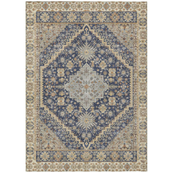 HomeRoots 8x10 Navy Oriental Polyester Area Rug Stain Resistant Indoor Outdoor Living Room 742232
