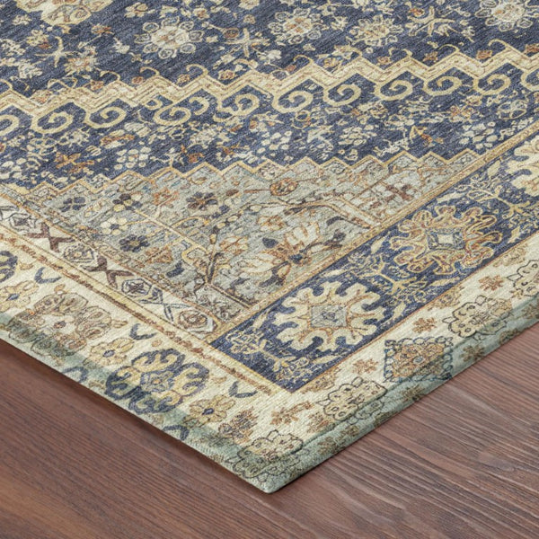 8x10 Navy Oriental Polyester Area Rug Stain Resistant Indoor Outdoor Living Room