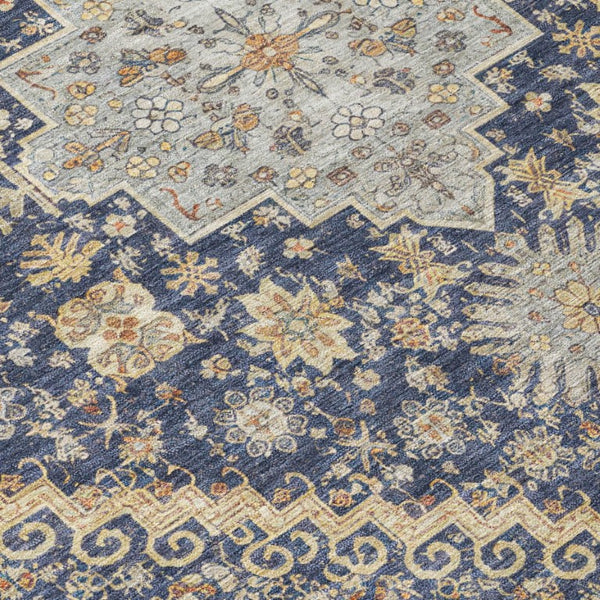 8x10 Navy Oriental Polyester Area Rug Stain Resistant Indoor Outdoor Living Room