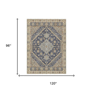 8x10 Navy Oriental Polyester Area Rug Stain Resistant Indoor Outdoor Living Room