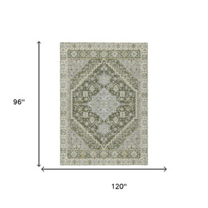8 X 10 Olive Oriental Polyester Area Rug Stain Resistant for Indoor Outdoor Use