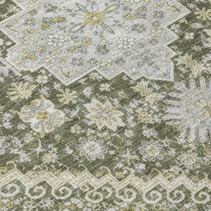 9x12 Olive Green Oriental Polyester Area Rug Washable Indoor Outdoor Patio Use
