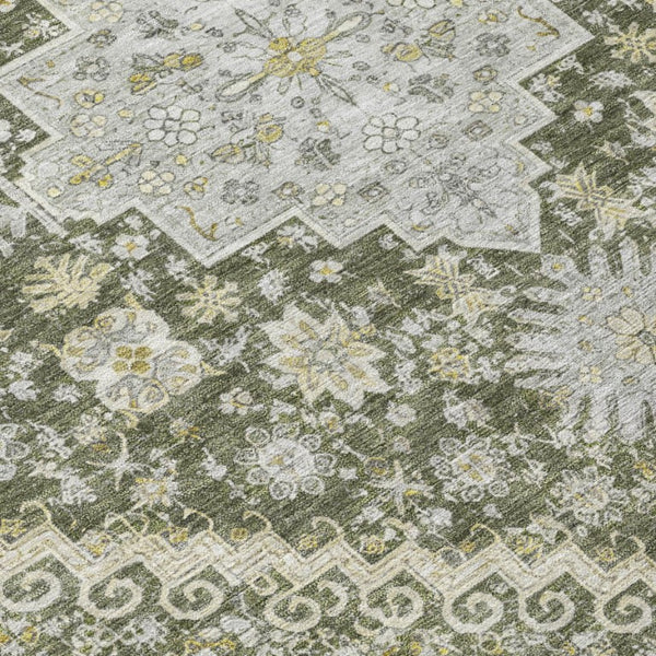 9x12 Olive Green Oriental Polyester Area Rug Washable Indoor Outdoor Patio Use