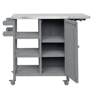 English Elm Foldable Outdoor Kitchen Cart with Stainless Worktop Fir Wood Frame and Lockable Wheels Grey N719P380281K