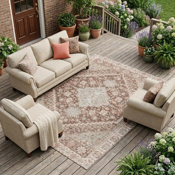 10 Foot Oriental Area Rug Washable Polyester Indoor Outdoor Stain Resistant Accent