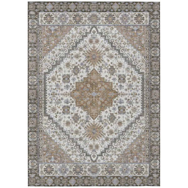HomeRoots 5x8 Pearl Ivory Oriental Polyester Area Rug Stain Resistant Indoor Outdoor Use 742248