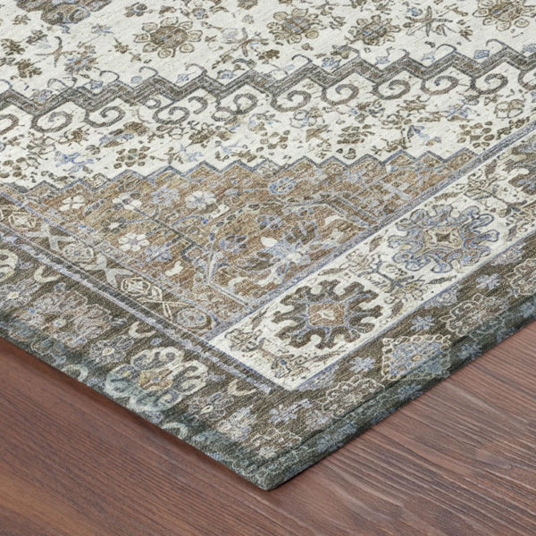 5x8 Pearl Ivory Oriental Polyester Area Rug Stain Resistant Indoor Outdoor Use