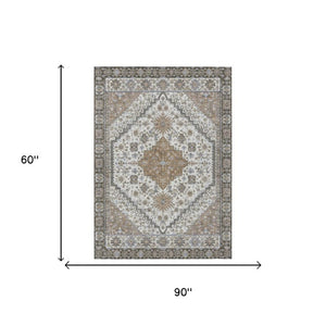 5x8 Pearl Ivory Oriental Polyester Area Rug Stain Resistant Indoor Outdoor Use