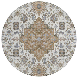 HomeRoots 8 Foot Round Oriental Geometric Polyester Area Rug for Patio Porch or Family Room 742249
