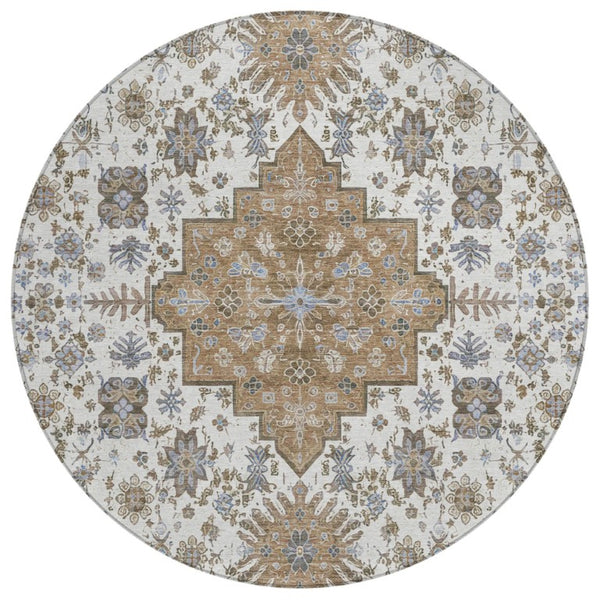 HomeRoots 8 Foot Round Oriental Geometric Polyester Area Rug for Patio Porch or Family Room 742249