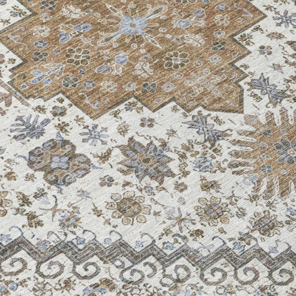 8 Foot Round Oriental Geometric Polyester Area Rug for Patio Porch or Family Room