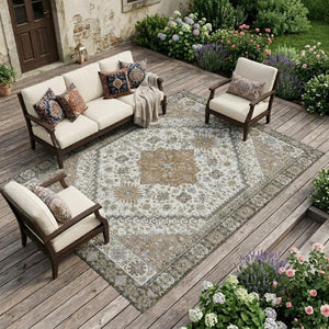 10 X 14 Oriental Pearl Ivory Polyester Area Rug Stain Resistant for Patio or Living Room
