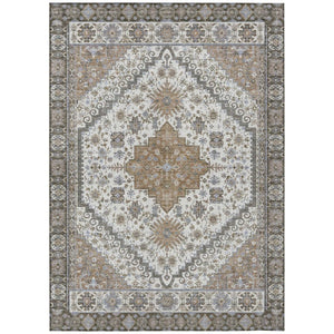 HomeRoots 10 X 14 Oriental Pearl Ivory Polyester Area Rug Stain Resistant for Patio or Living Room 742252