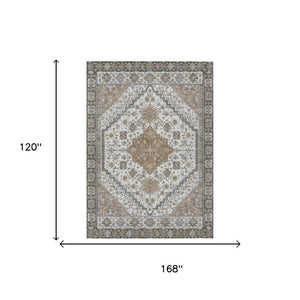 10 X 14 Oriental Pearl Ivory Polyester Area Rug Stain Resistant for Patio or Living Room