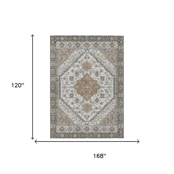 10 X 14 Oriental Pearl Ivory Polyester Area Rug Stain Resistant for Patio or Living Room