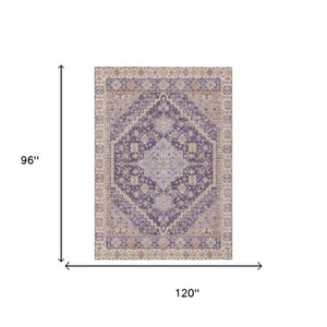 8 X 10 Purple Blush Oriental Polyester Rug Washable Stain Resistant Indoor Outdoor