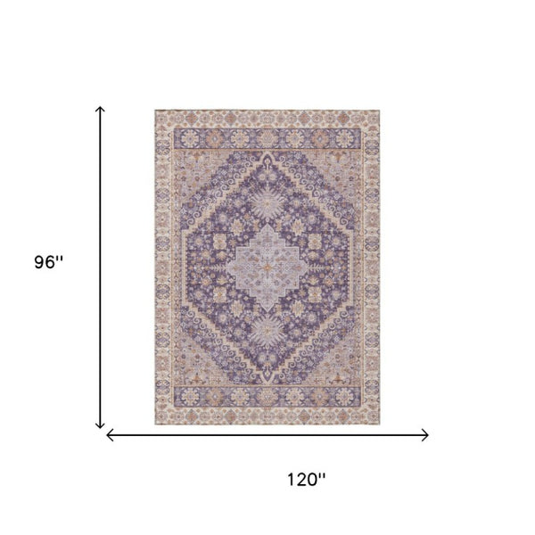 8 X 10 Purple Blush Oriental Polyester Rug Washable Stain Resistant Indoor Outdoor