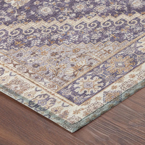 10 X 14 Oriental Polyester Area Rug Washable Indoor Outdoor Purple Blush