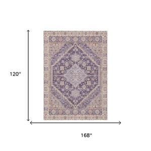 10 X 14 Oriental Polyester Area Rug Washable Indoor Outdoor Purple Blush