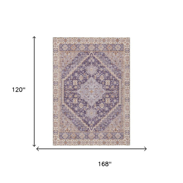 10 X 14 Oriental Polyester Area Rug Washable Indoor Outdoor Purple Blush