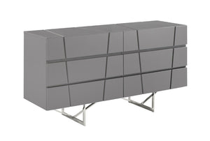 VIG Furniture Chrysler Modern Grey Dresser With 6 Smooth-Glide Drawers, High-Gloss Finish & Polished Steel Legs VGVCJ8978-D-GRY