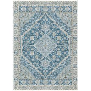 HomeRoots 8x10 Teal Silver Oriental Polyester Area Rug Washable Stain Resistant Indoor Outdoor 742262