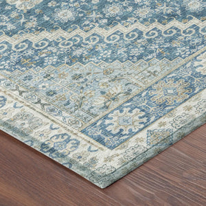8x10 Teal Silver Oriental Polyester Area Rug Washable Stain Resistant Indoor Outdoor