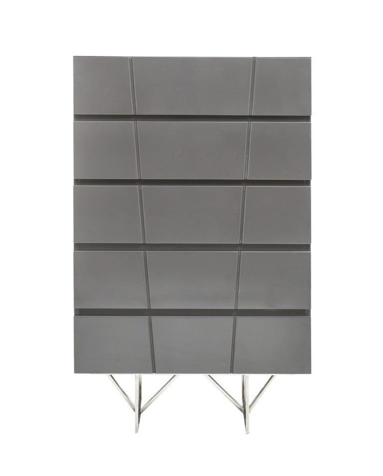 VIG Furniture Chrysler Modern Grey Chest With High-Gloss Finish, 5 Smooth Drawers & Polished Steel Legs, 30X19x48" VGVCJ8978-5H-GRY
