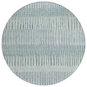 HomeRoots 8 Foot Round Striped Polyester Area Rug Washable Aqua Teal for Patio or Kitchen 742273