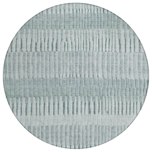 HomeRoots 8 Foot Round Striped Polyester Area Rug Washable Aqua Teal for Patio or Kitchen 742273