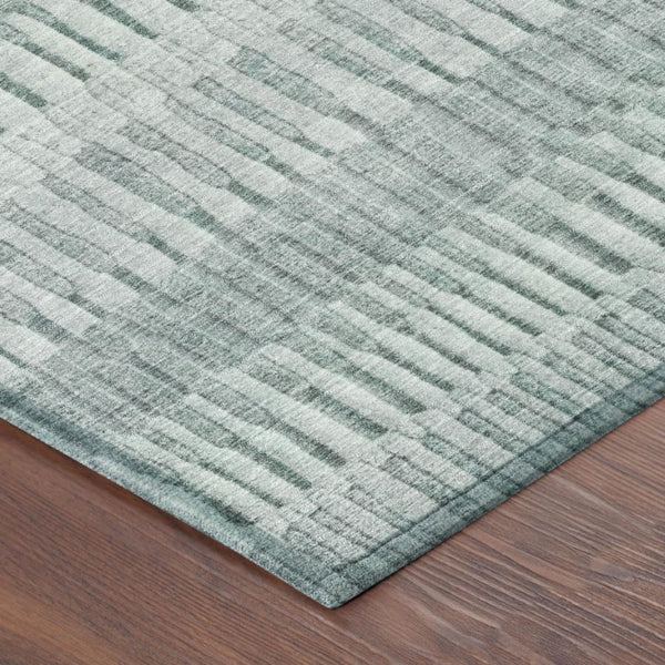 8 Foot Round Striped Polyester Area Rug Washable Aqua Teal for Patio or Kitchen