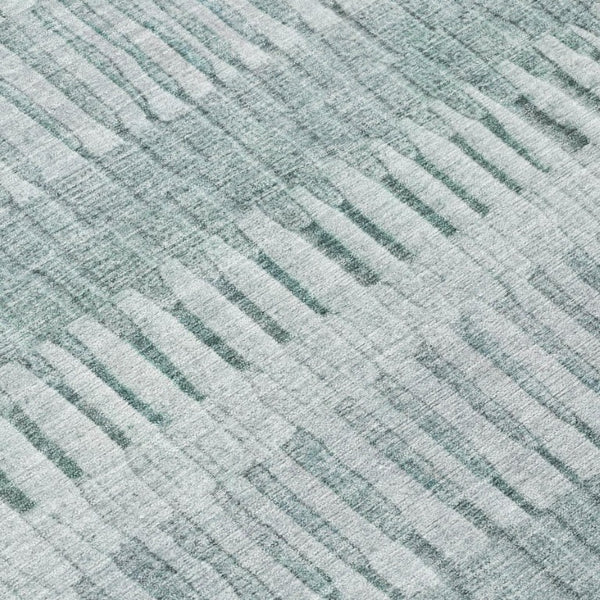 8 Foot Round Striped Polyester Area Rug Washable Aqua Teal for Patio or Kitchen