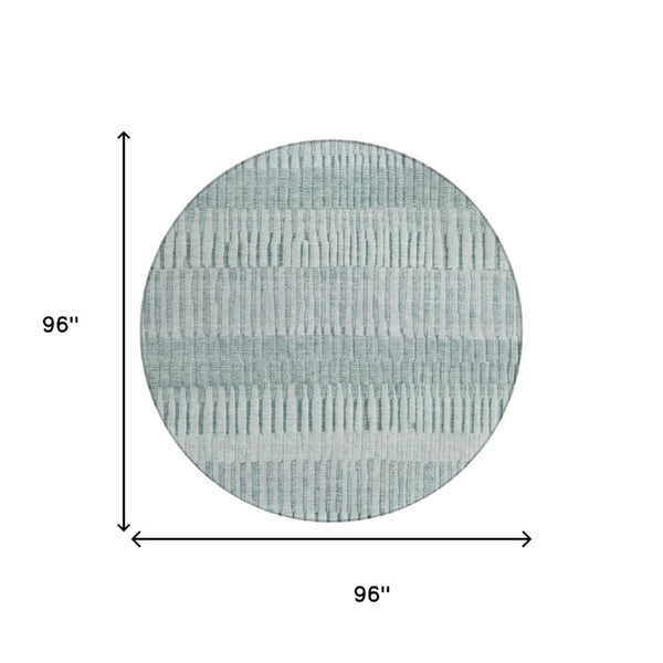 8 Foot Round Striped Polyester Area Rug Washable Aqua Teal for Patio or Kitchen