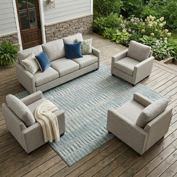 8x10 Striped Aqua Teal Polyester Area Rug Washable Stain Resistant Patio Porch