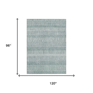 8x10 Striped Aqua Teal Polyester Area Rug Washable Stain Resistant Patio Porch