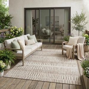 5x8 Beige Brown Stripe Polyester Area Rug Washable for Indoor Outdoor Spaces