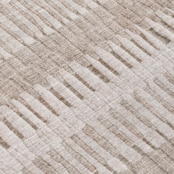 8 X 10 Beige Brown Stripe Polyester Area Rug Washable for Patio Porch or Living Room