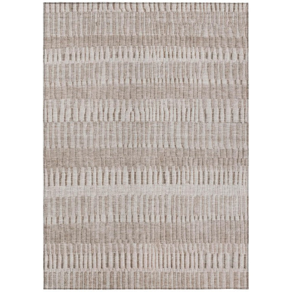 HomeRoots 9 X 12 Striped Beige Brown Polyester Area Rug Washable for Patio or Living Room 742281