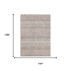 9 X 12 Striped Beige Brown Polyester Area Rug Washable for Patio or Living Room
