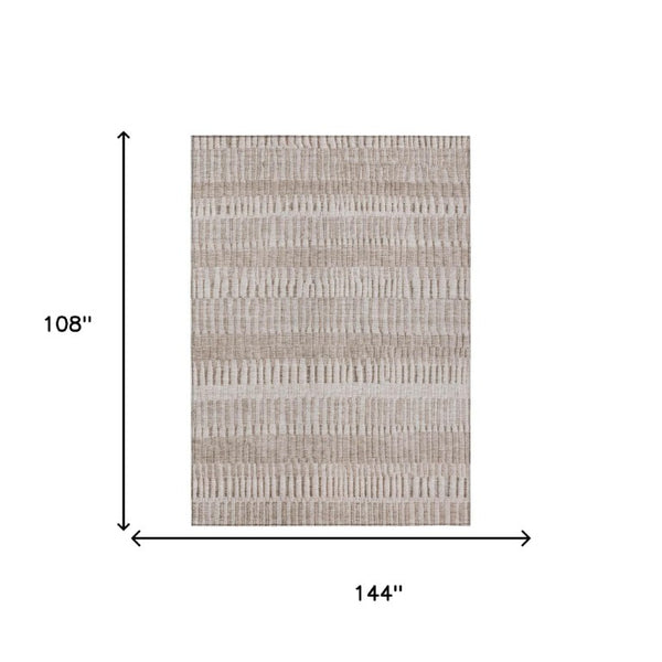 9 X 12 Striped Beige Brown Polyester Area Rug Washable for Patio or Living Room