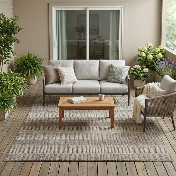 5x8 Washable Polyester Stripe Area Rug for Patio Porch or Living Room Use