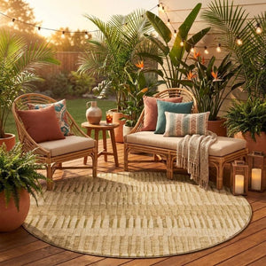 8 Foot Round Striped Polyester Area Rug for Patio Porch or Family Room
