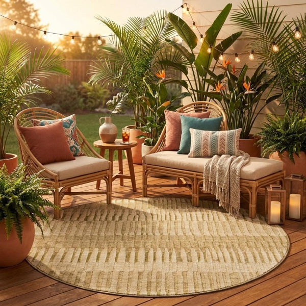 8 Foot Round Striped Polyester Area Rug for Patio Porch or Family Room