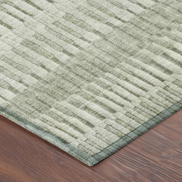 8 Foot Round Sage Striped Polyester Area Rug Washable for Indoor Outdoor Spaces